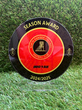 Customised awards on a budget, acrylic trophies printed with your clubs bespoke shirt or colours. Ideal for memento's