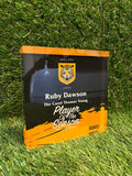 Glass style bespoke award, polished personalised square plastic trophy printed with your club design and colours.