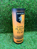 A fully bespoke trophy, wooden Premier League style cylinder award personalised to your clubs shirt or colours.